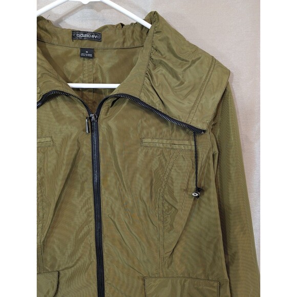 CLAUDIA EV Women's Size MEDIUM Shiny Olive Green Rain Jacket/Coat Windbreaker - Picture 15 of 16